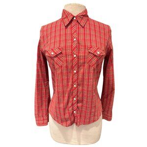 Abercrombie & Fitch Womens Red Plaid Long Sleeve Western Shirt With Snap Buttons